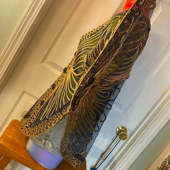 VINTAGE HANDMADE Gorgeous Fancy Festival Transulent Cover Up Top - Picture 11 of 11